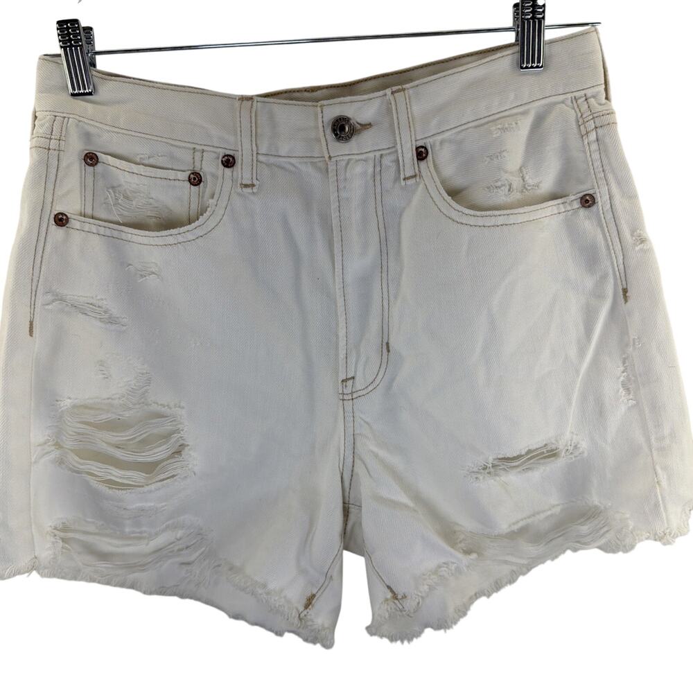 American Eagle Shorts Womens 6 Ivory 90s Boyfriend Mid Length Fray Denim Stretch